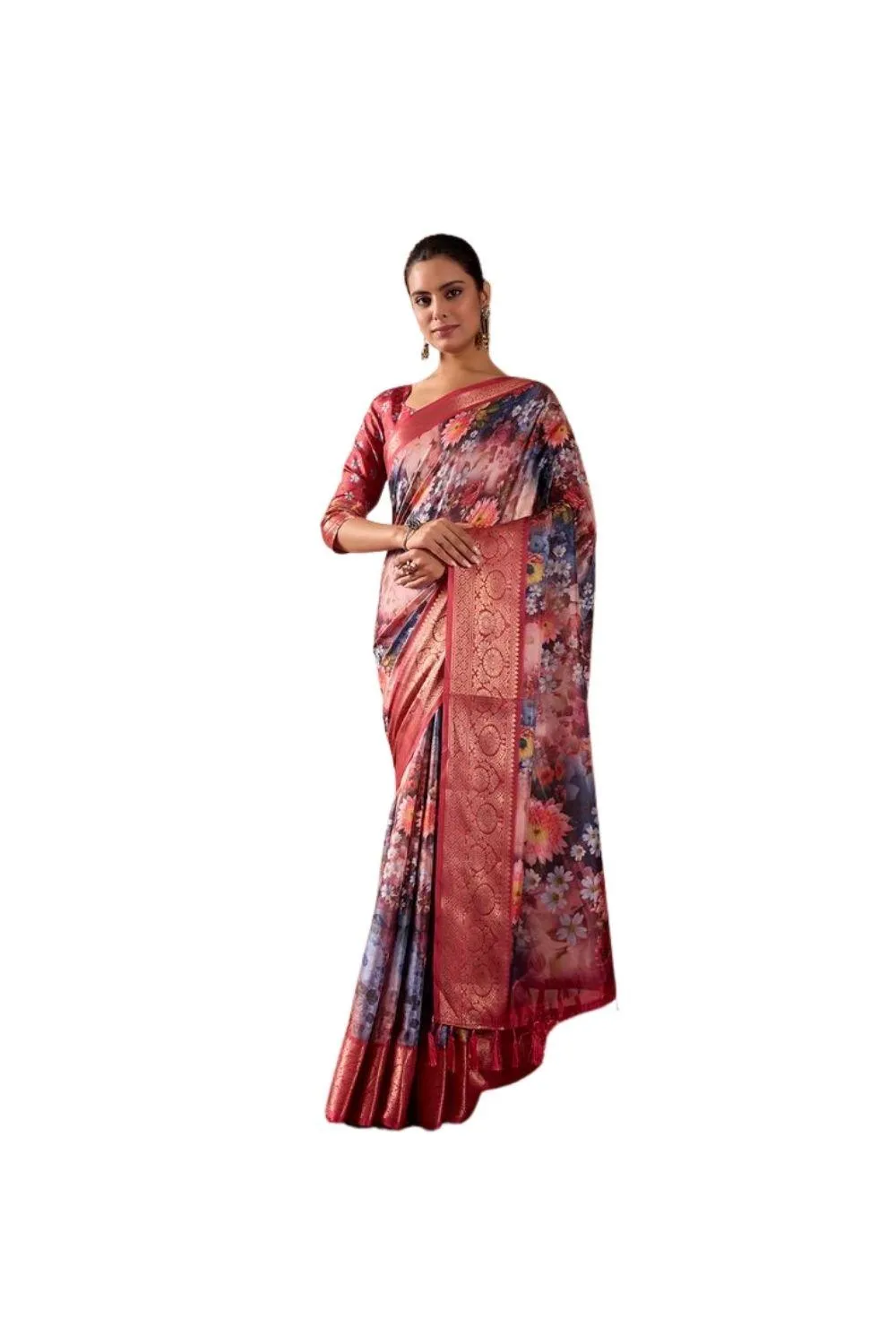 Generic Women's Faux_Silk Printed Saree With Unstitched Blouse 5.5Mtr (Maroon)