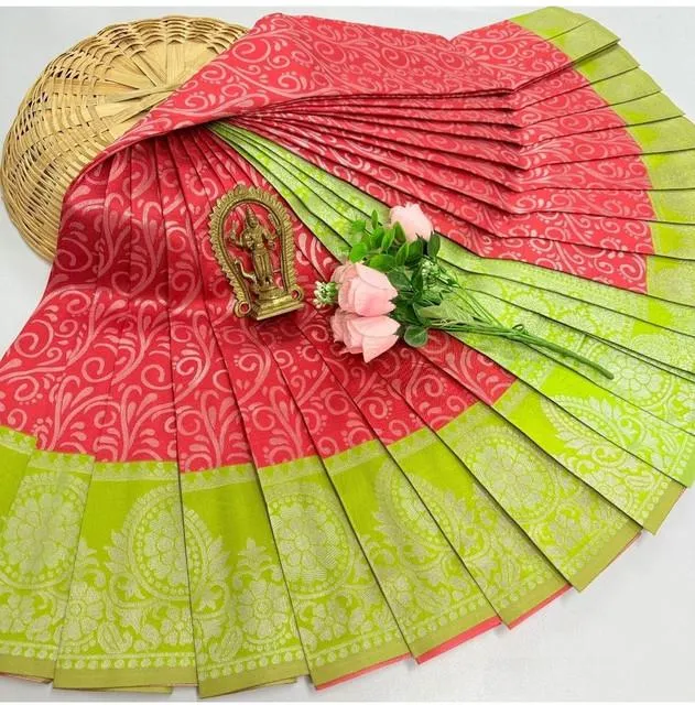 Generic Women's Soft Silk Printed Saree With Unstitched Blouse 5.5Mtr (Red)