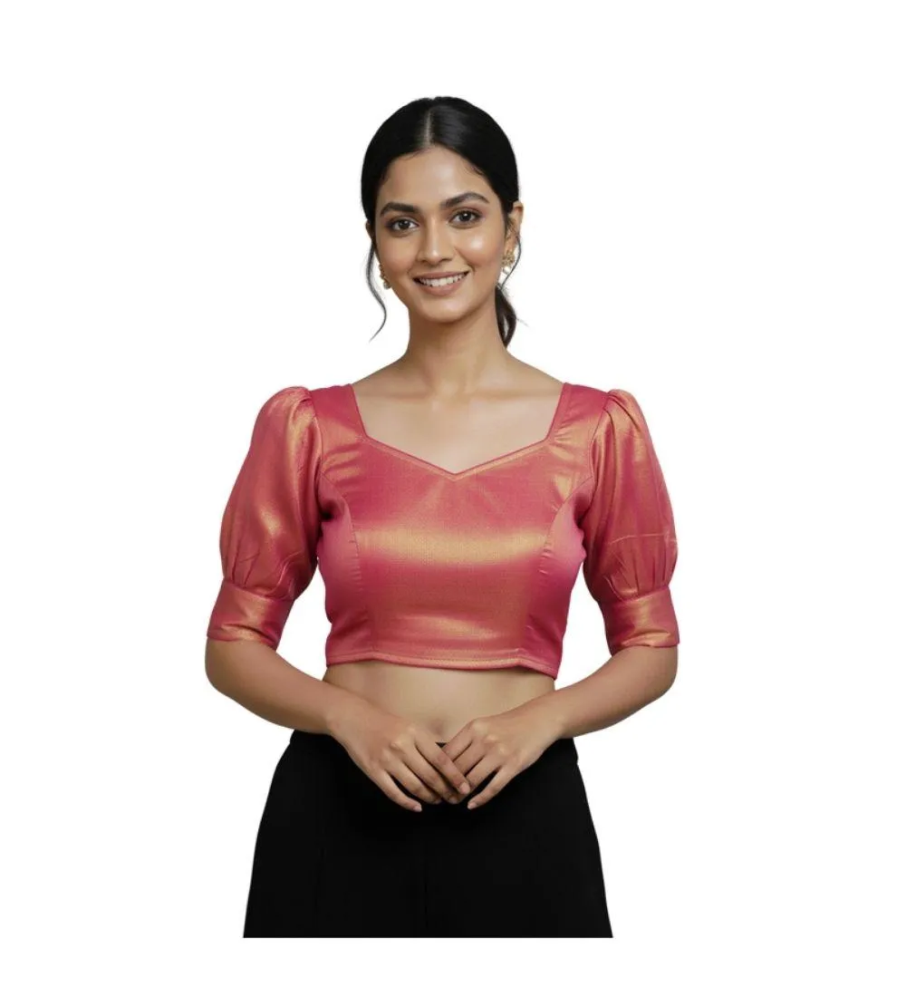 Generic Women's Erode Silk V Neck Padded Blouse (Pink, 38 Ready Size (Self-Alterable 36–40)