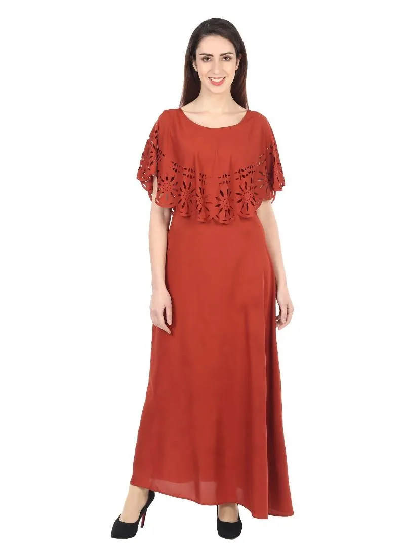 Generic Women's Crepe Solid Sleeveless Full Length Gown(Red)