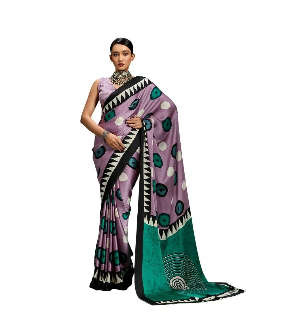 Generic Women's Satin Crepe Printed Saree With Unstitched Blouse 5.5Mtr (Multicolor)
