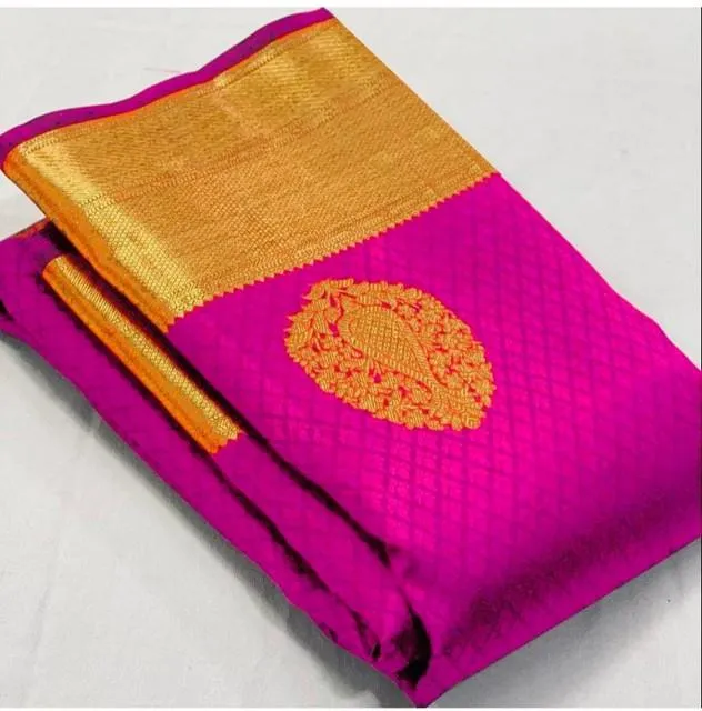 Generic Women's Soft Lichi Silk Printed Saree With Unstitched Blouse 5.5Mtr (Pink)
