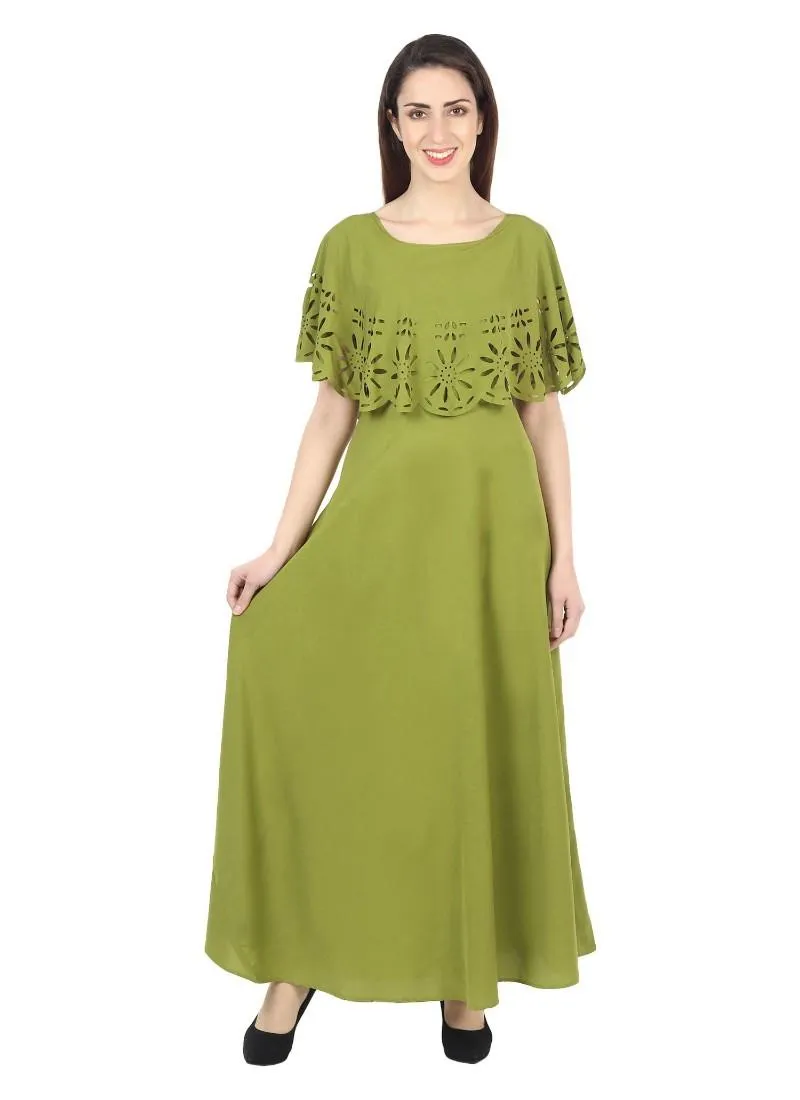 Generic Women's Crepe Solid Sleeveless Full Length Gown(Green)