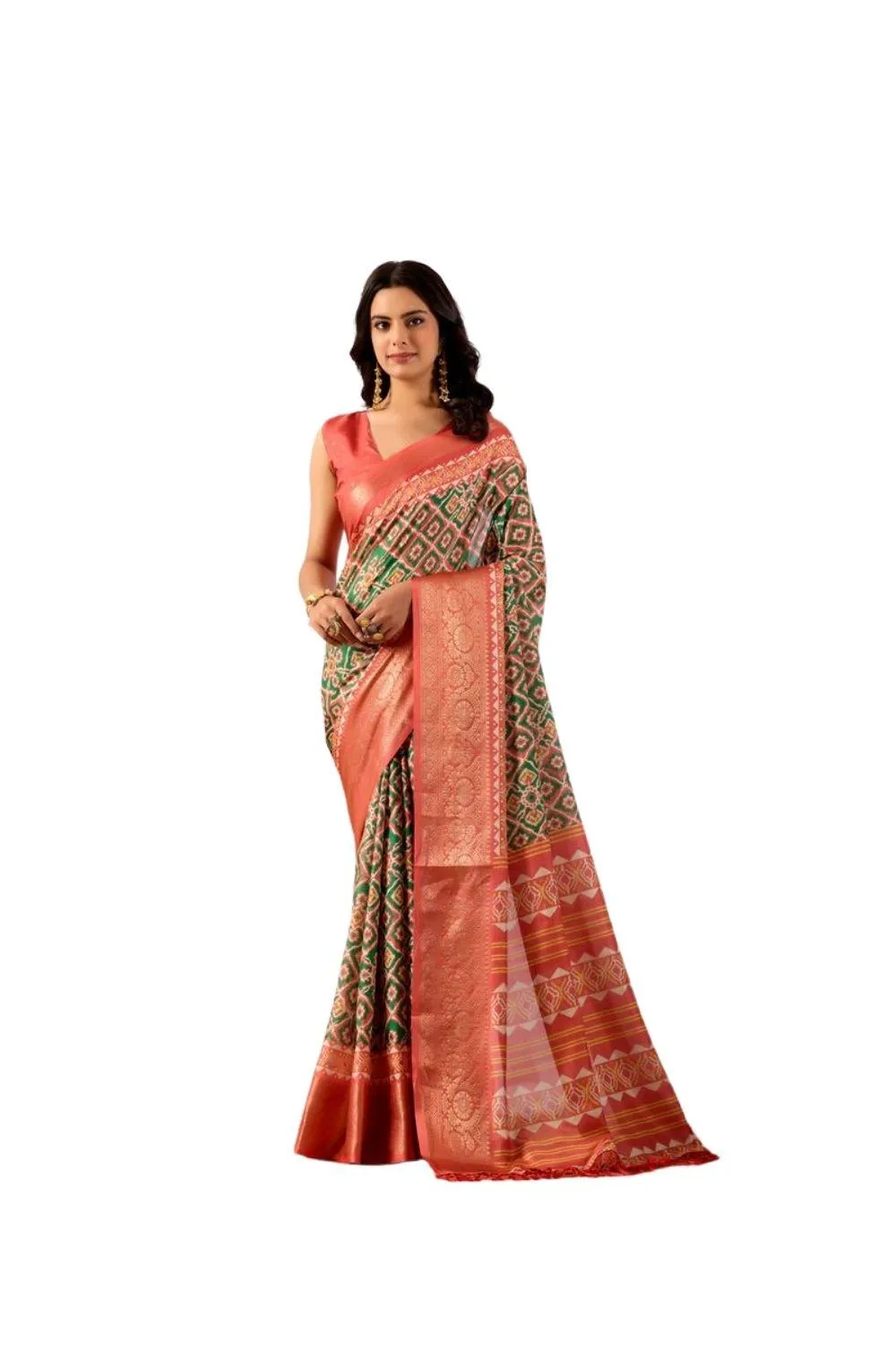 Generic Women's Faux_Silk Woven Saree With Unstitched Blouse 5.5Mtr (Green)
