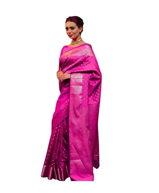 Generic Women's Soft Lichi Silk Printed Saree With Unstitched Blouse 5.5Mtr (Pink)