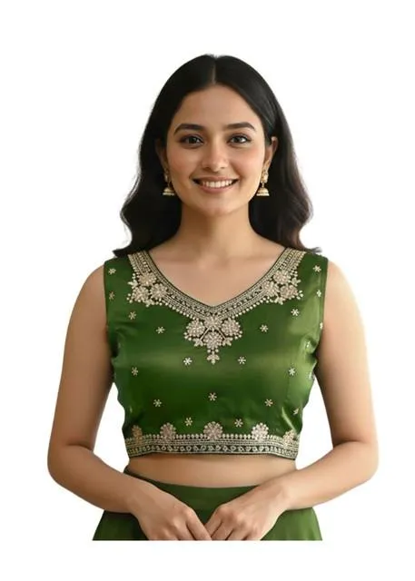 Generic Women's Zimmi Choo Embroidered V-Neck Padded Blouse (Light-Green 38 Ready (Self Alterable 36–40)