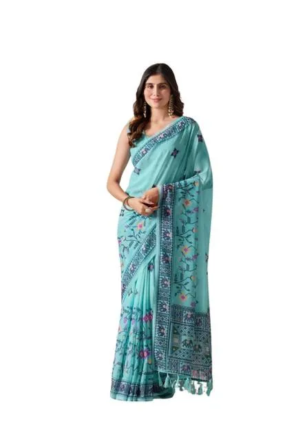 Generic Women's Georgette Printed Saree With Unstitched Blouse 5.5Mtr (Aqua_Blue)