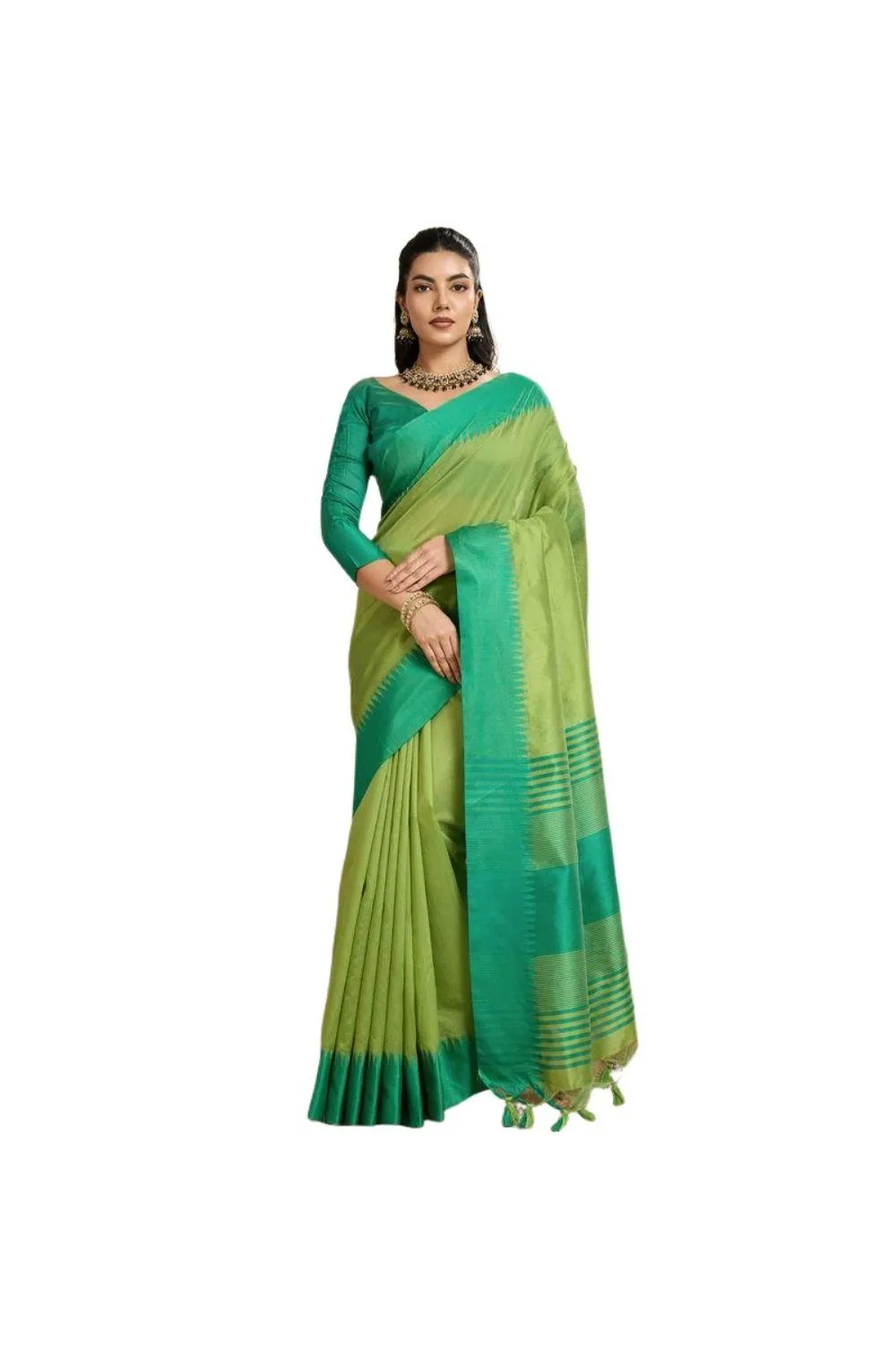 Generic Women's Raw_Silk Woven Saree With Unstitched Blouse 5.5Mtr (Parrot_Green)