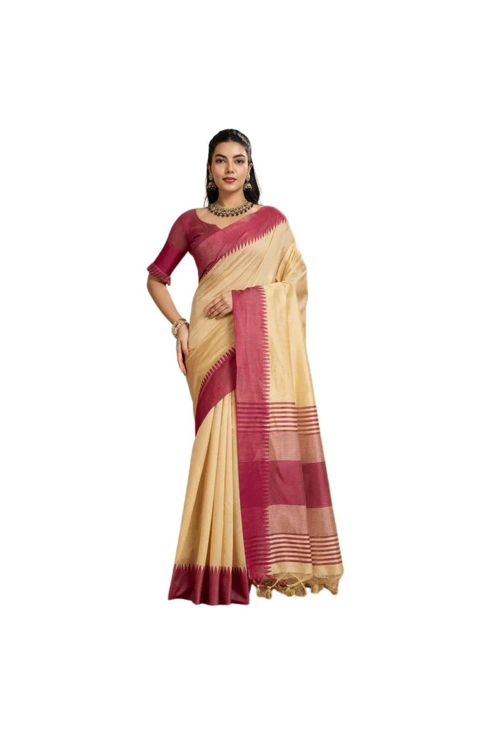 Generic Women's Raw_Silk Woven Saree With Unstitched Blouse 5.5Mtr (Beige)