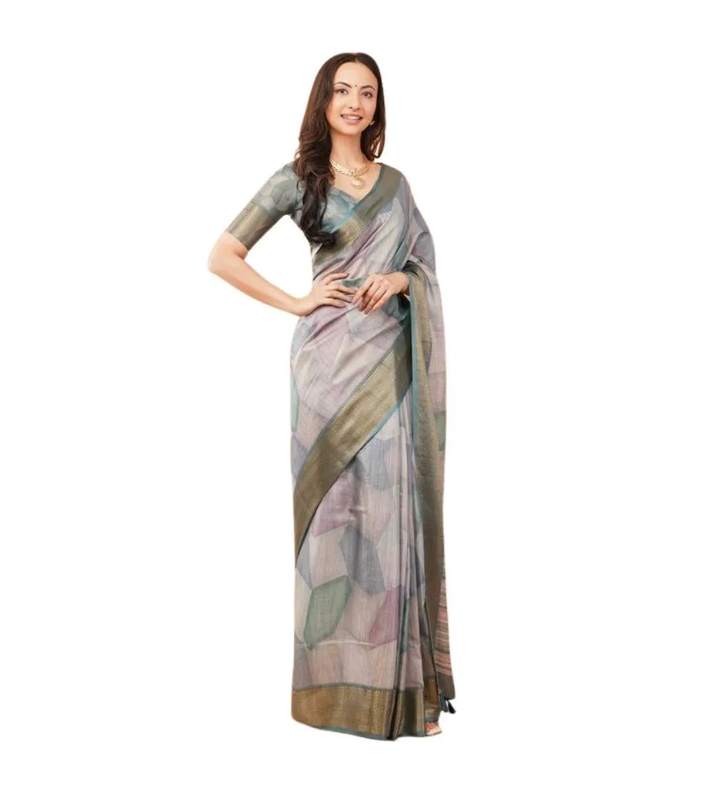 Generic Women's Polyester Printed Saree With Unstitched Blouse 5.5 Mtr (Multicolor)