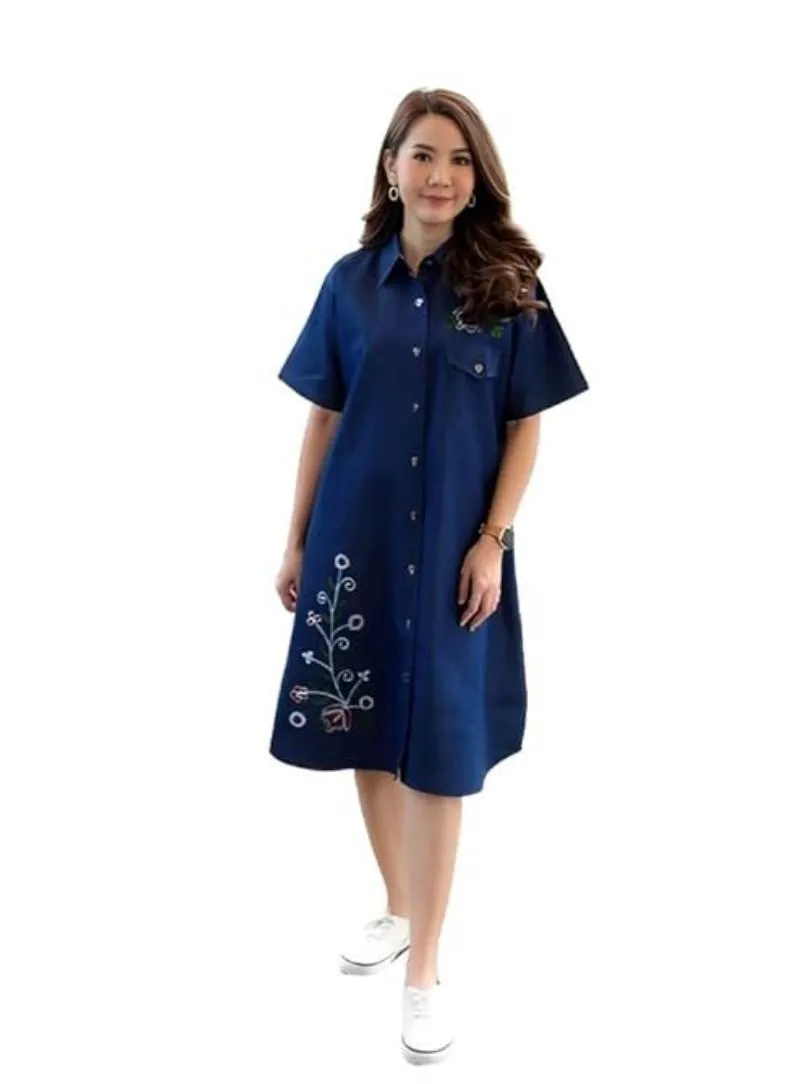 Generic Women's Casual Denim Half Sleeves Dress (Blue)