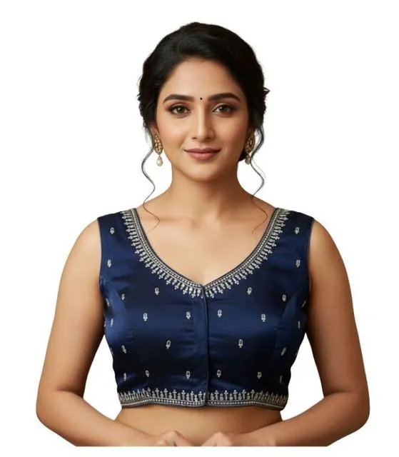 Generic Women's Zimmi Choo Sequin Work V-Neck Padded Blouse (Navy 38 Ready (Self Alterable 36–40)