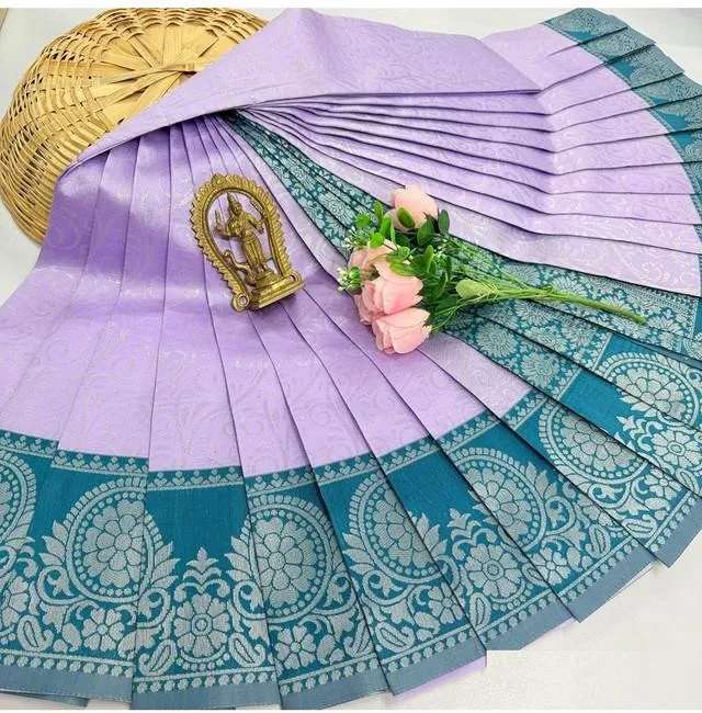 Generic Women's Soft Silk Printed Saree With Unstitched Blouse 5.5Mtr (Lavender)