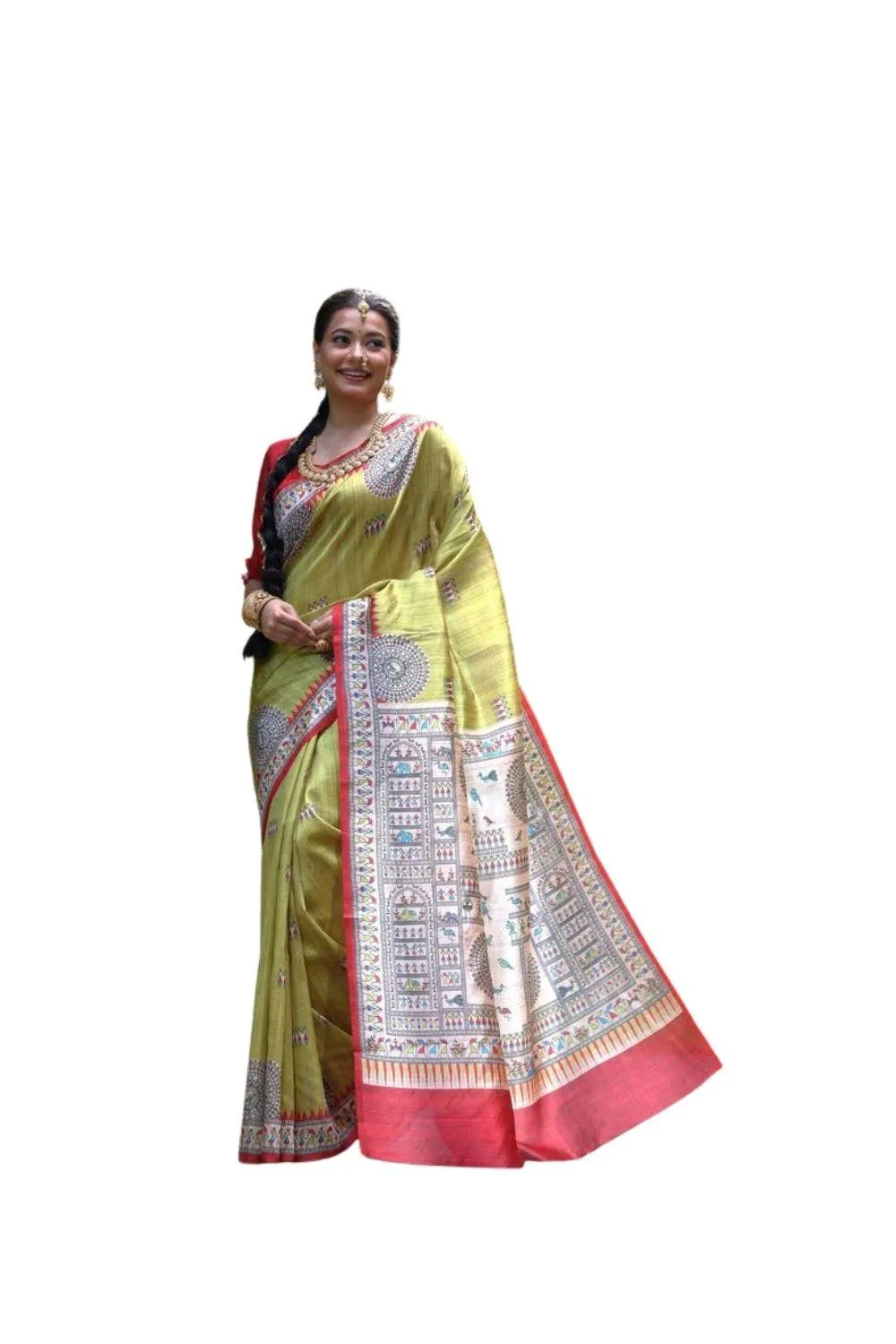 Generic Women's Faux_Tussar_Silk Printed Saree With Unstitched Blouse 5.5Mtr (Mustard)