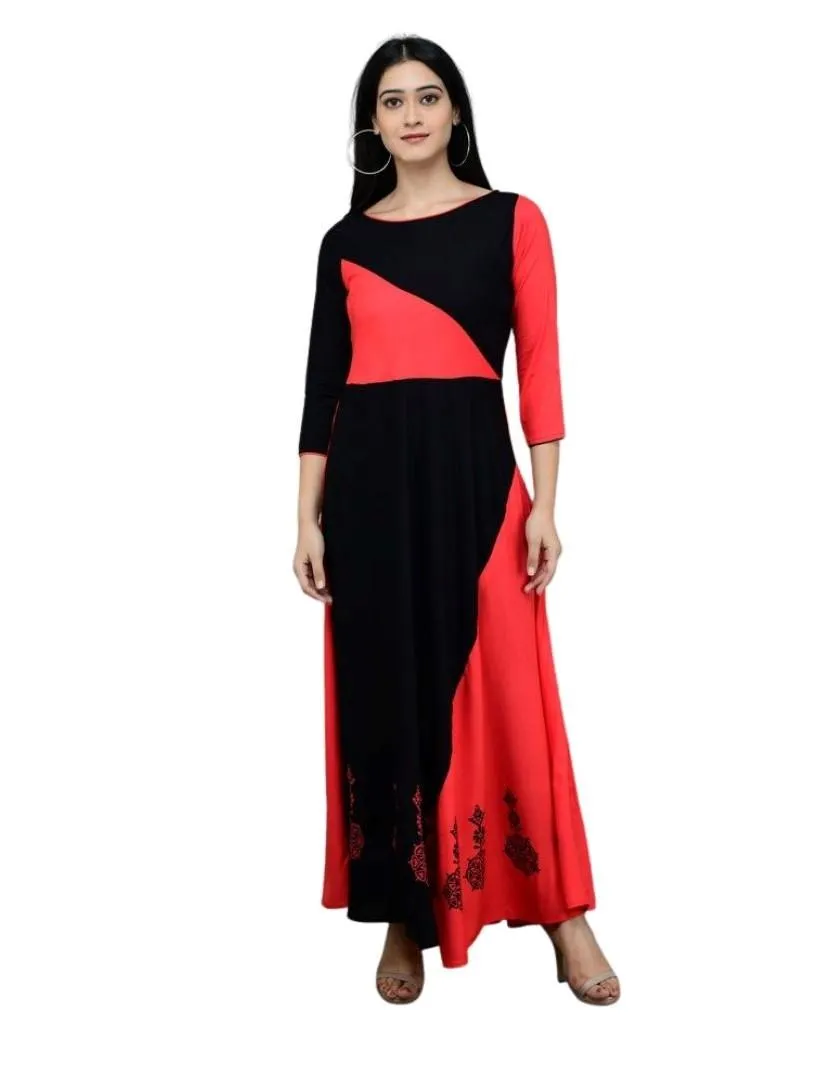 Generic Women's Casual Rayon 3-4th Sleeves Maxi Dress (Pink)