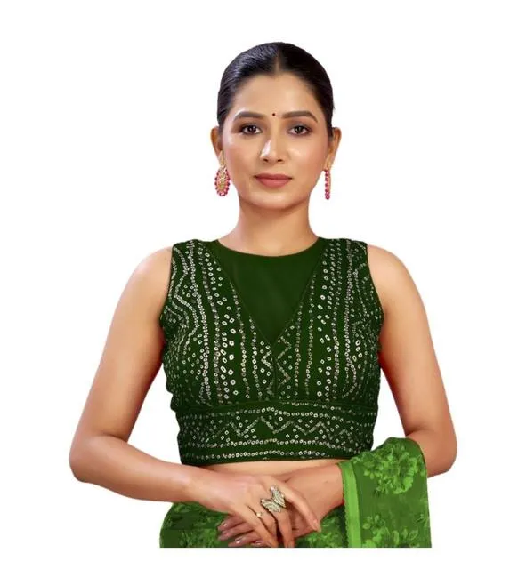 Generic Women's Rayon Cotton Bandhani Printed Halter Neck Non Padded Blouse (Green 38 Ready (Alterable up to 42)