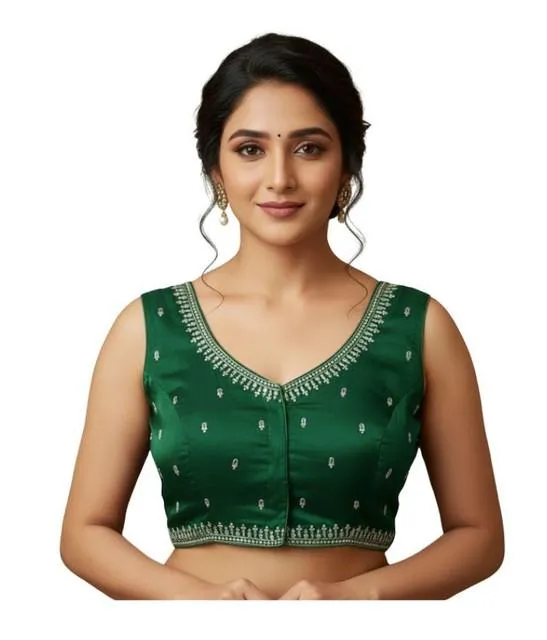 Generic Women's Zimmi Choo Sequin Work V-Neck Padded Blouse (Green 38 Ready (Self Alterable 36–40)