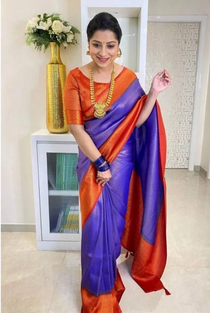 Generic Women's Soft Lichi Silk Printed Saree With Unstitched Blouse 5.5Mtr (Blue)