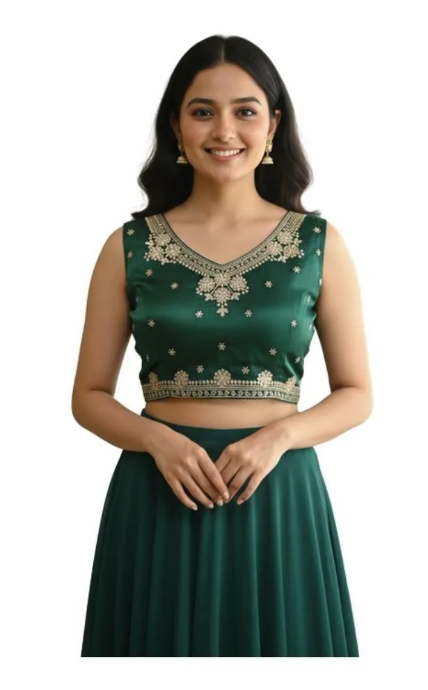 Generic Women's Zimmi Choo Embroidered V-Neck Padded Blouse (Green 38 Ready (Self Alterable 36–40)