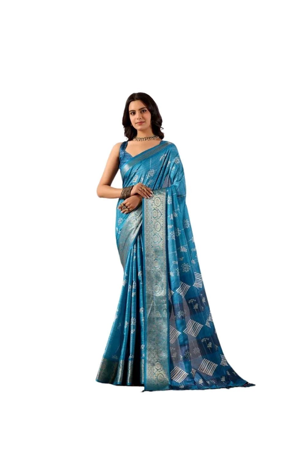 Generic Women's Faux_Banarasi_Silk Woven Saree With Unstitched Blouse 5.5Mtr (Turquoise)