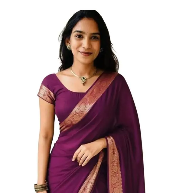 Generic Women's Vichitra Silk Printed Saree With Unstitched Blouse 5.5Mtr (Wine)