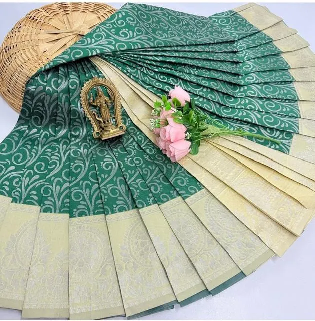 Generic Women's Soft Silk Printed Saree With Unstitched Blouse 5.5Mtr (Green)