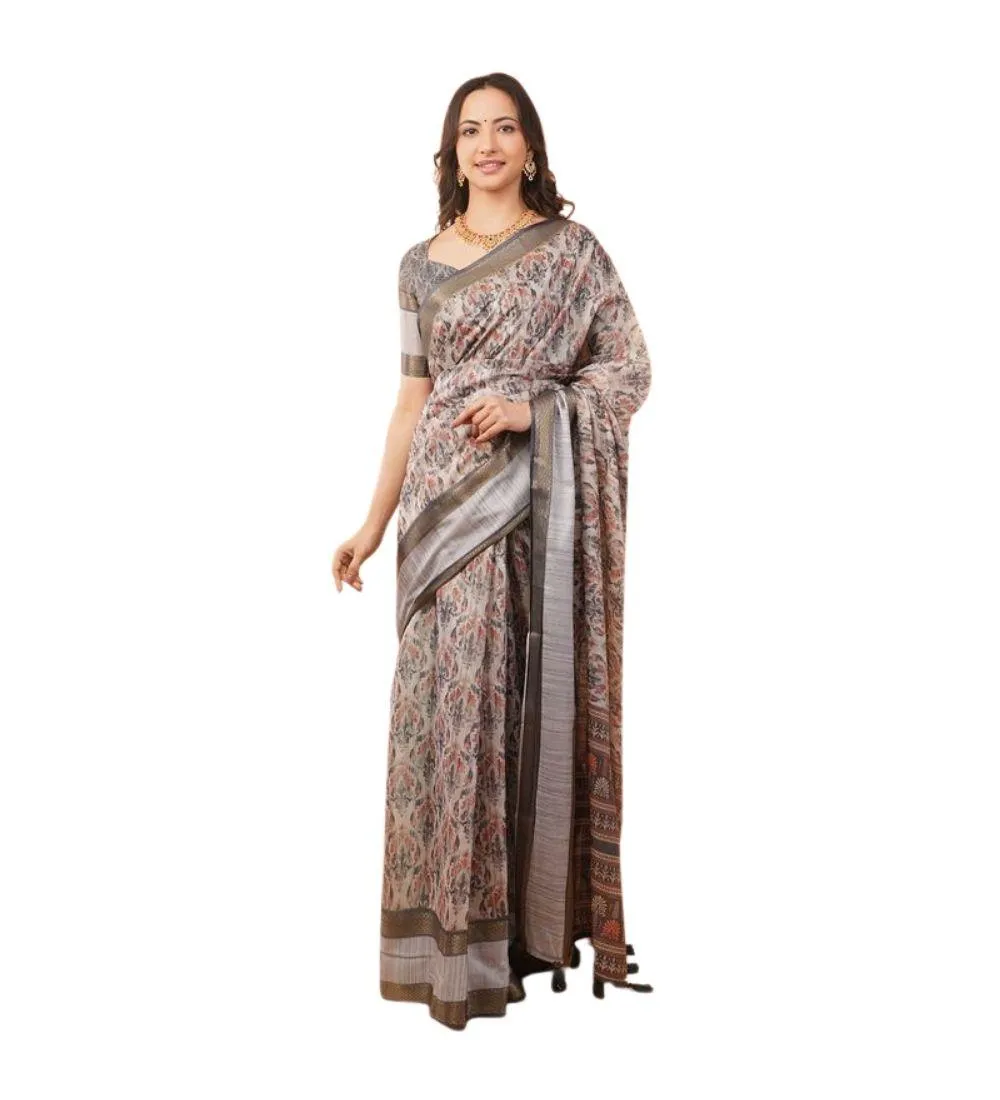 Generic Women's Polyester Printed Saree With Unstitched Blouse 5.5 Mtr (Multicolor)