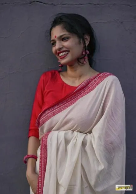 Generic Women's Soft Lilan Printed Saree With Unstitched Blouse 5.5Mtr (White)