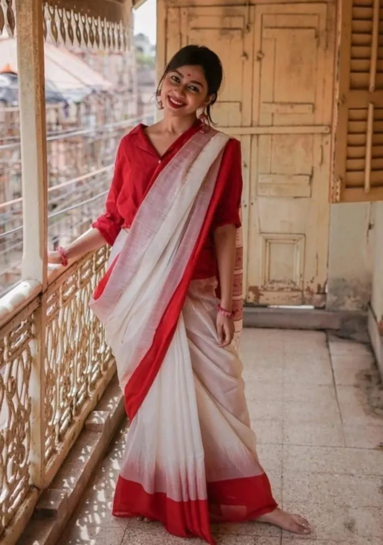 Generic Women's Soft Lilan Printed Saree With Unstitched Blouse 5.5Mtr (White)