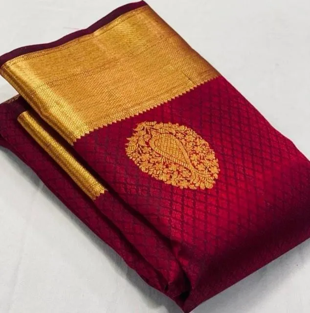 Generic Women's Soft Lichi Silk Printed Saree With Unstitched Blouse 5.5Mtr (Maroon)