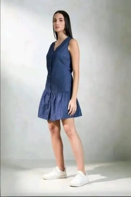 Generic Women's Casual Denim Sleeveless Dress (Blue)