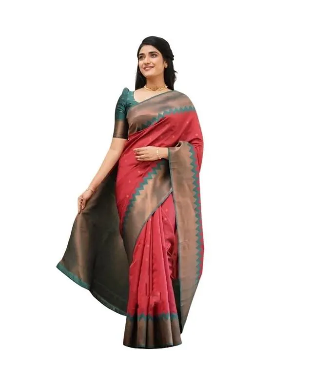 Generic Women's Soft Lichi Silk Printed Saree With Unstitched Blouse 5.5Mtr (Red)