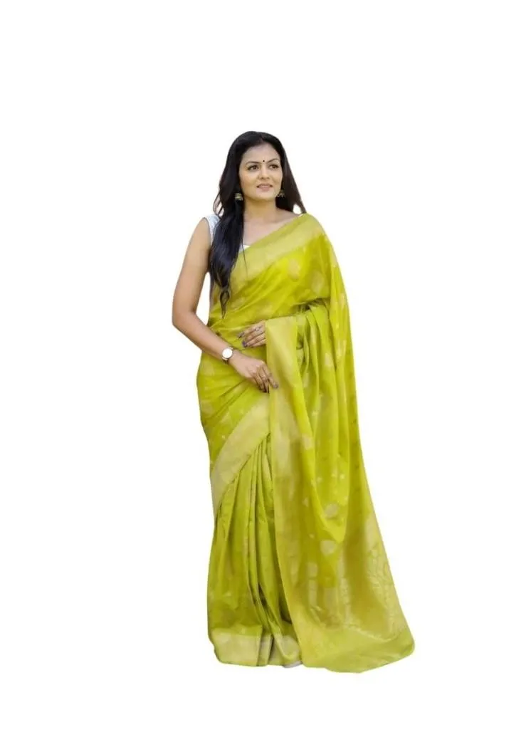 Generic Women's Soft Lichi Silk Printed Saree With Unstitched Blouse 5.5Mtr (Green)