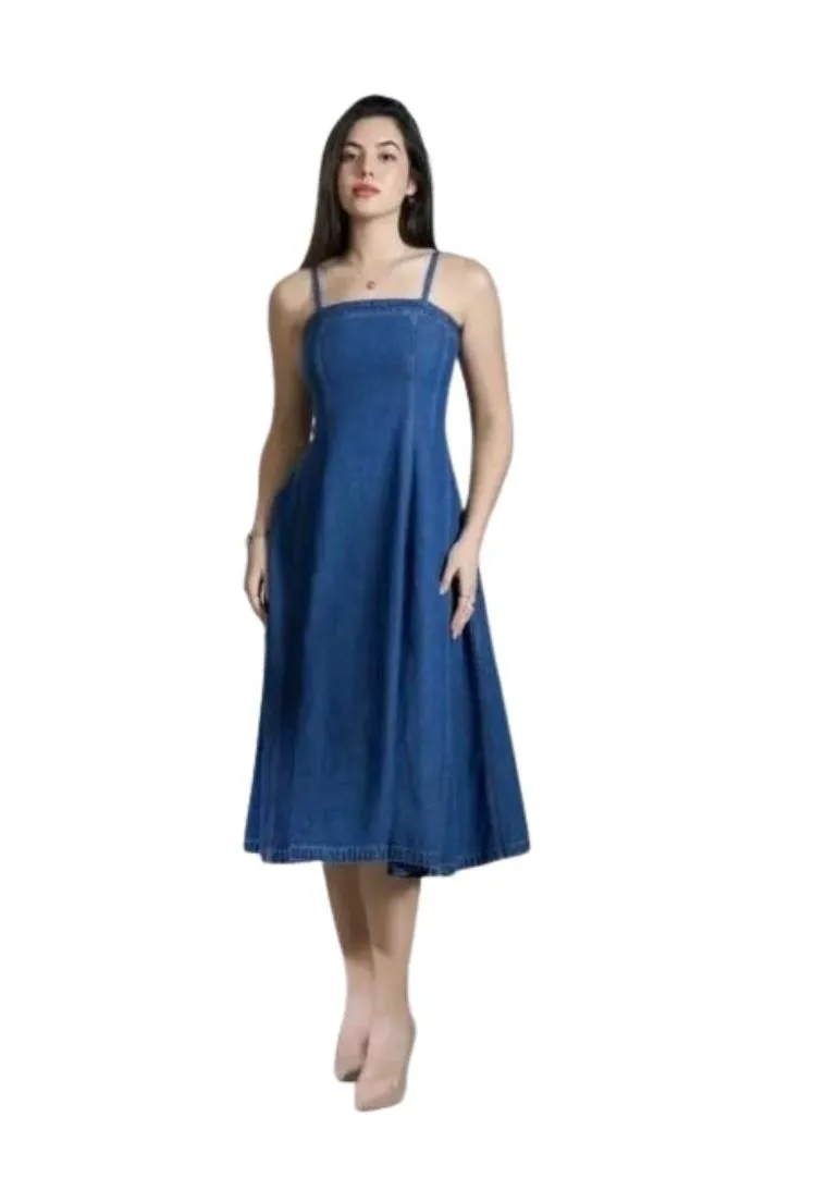 Generic Women's Casual Denim Sleeveless Dress (Blue)