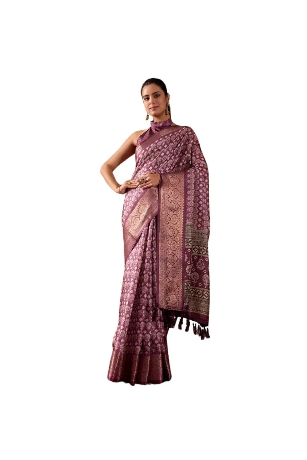 Generic Women's Faux_Banarasi Woven Saree With Unstitched Blouse 5.5Mtr (Purple)