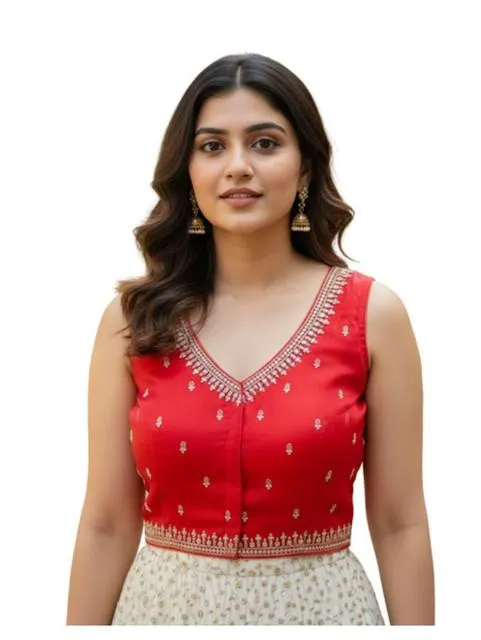 Generic Women's Zimmi Choo Sequin Work V-Neck Padded Blouse (Red 38 Ready (Self Alterable 36–40)
