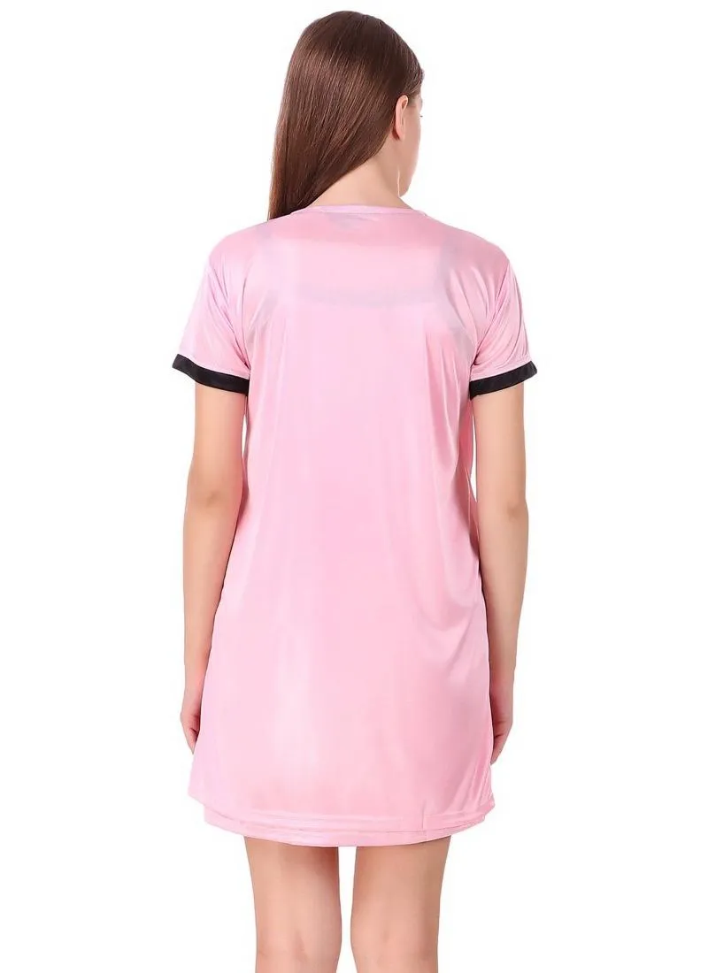 Women's Satin Short Wrap Gown with Half Sleeve(Color: Baby Pink and Black, Neck Type: V Neck)