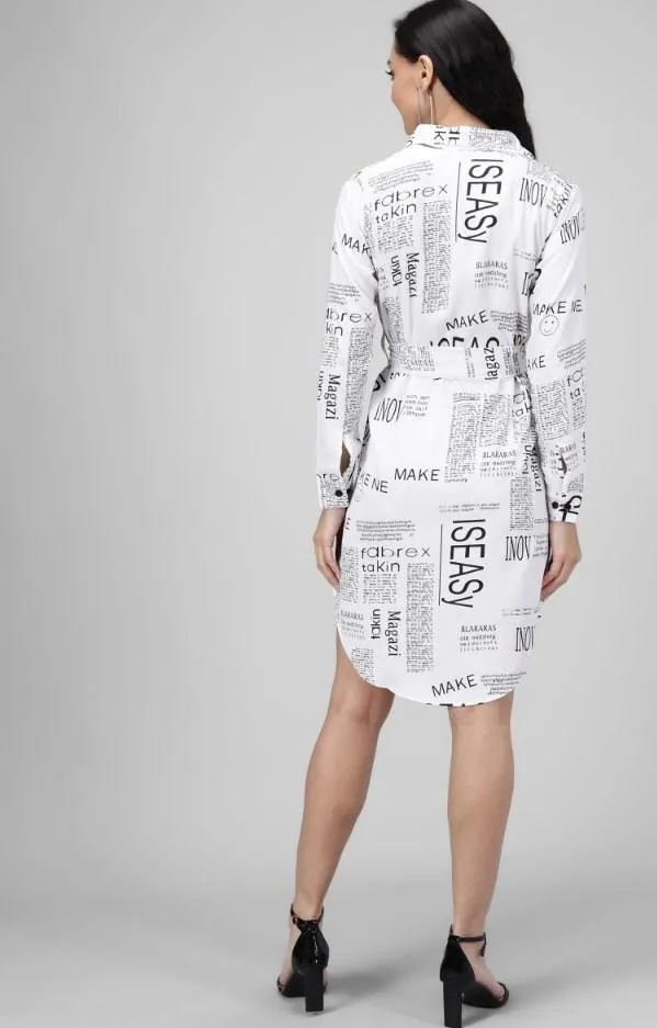 Generic Women's Crepe Paper Print Full Sleeve Short Tops(White)