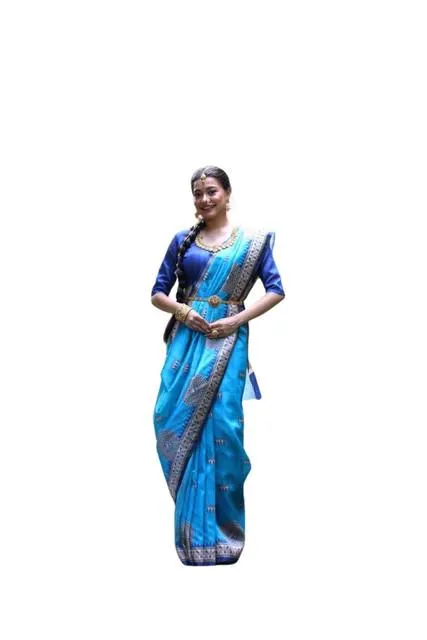Generic Women's Faux_Tussar_Silk Printed Saree With Unstitched Blouse 5.5Mtr (Teal)