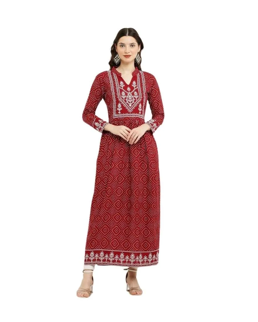 Generic Women's Casual Rayon Full sleeve Kurti (Maroon)