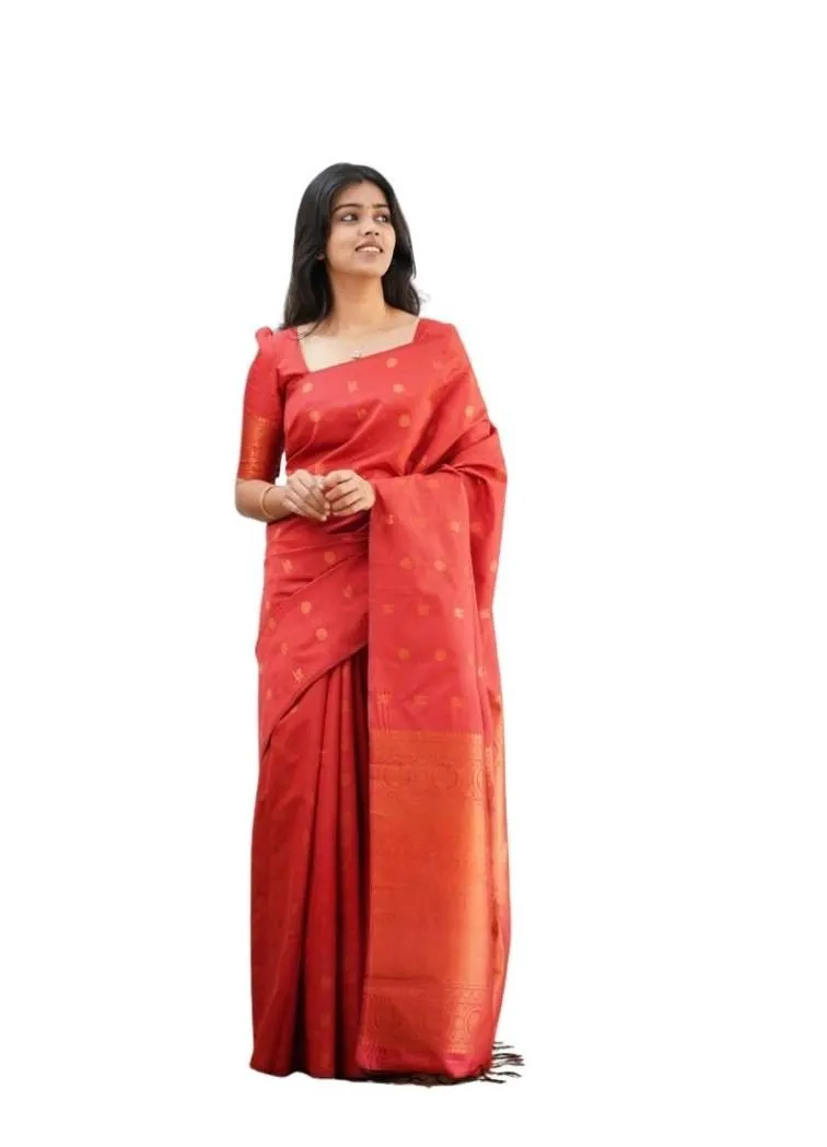Generic Women's Soft Lichi Silk Printed Saree With Unstitched Blouse 5.5Mtr (Red)