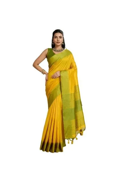 Generic Women's Raw_Silk Woven Saree With Unstitched Blouse 5.5Mtr (Yellow)