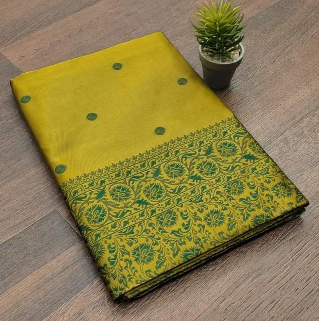 Generic Women's Soft Lichi Silk Printed Saree With Unstitched Blouse 5.5Mtr (Green)