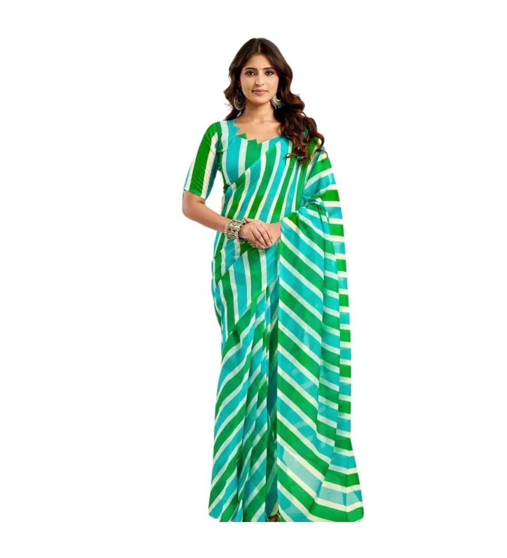 Generic Women's Linen Cotton Printed Ready To Wear Saree With Unstitched Blouse 5.5 Mtr (Green)