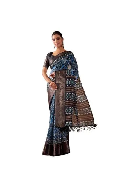 Generic Women's Faux_Art_Silk Printed Saree With Unstitched Blouse 5.5Mtr (Blue)
