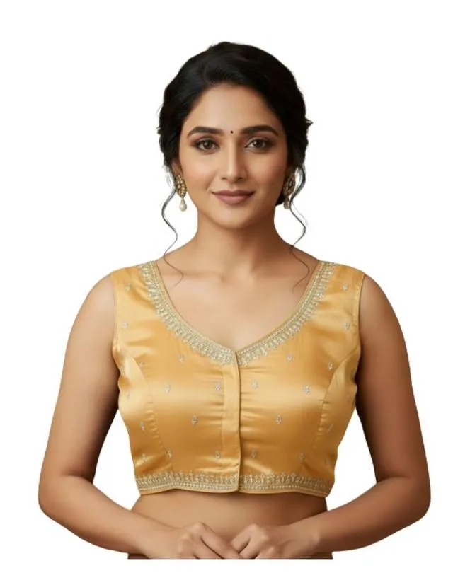 Generic Women's Zimmi Choo Sequin Work V-Neck Padded Blouse (Beige 38 Ready (Self Alterable 36–40)