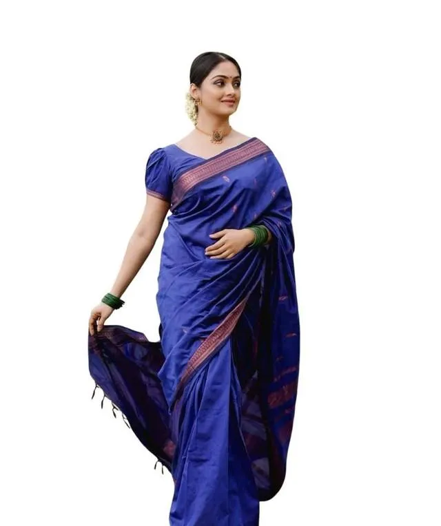 Generic Women's Soft Lichi Silk Printed Saree With Unstitched Blouse 5.5Mtr (Blue)