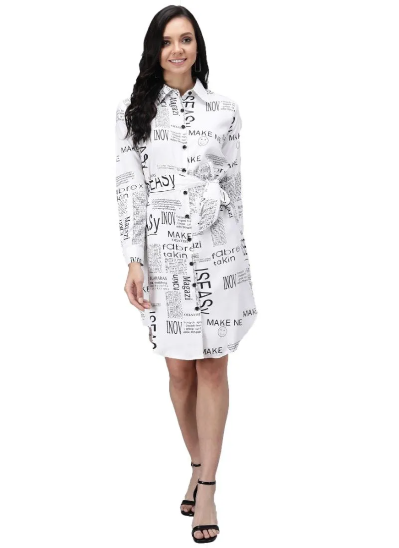 Generic Women's Crepe Paper Print Full Sleeve Short Tops(White)