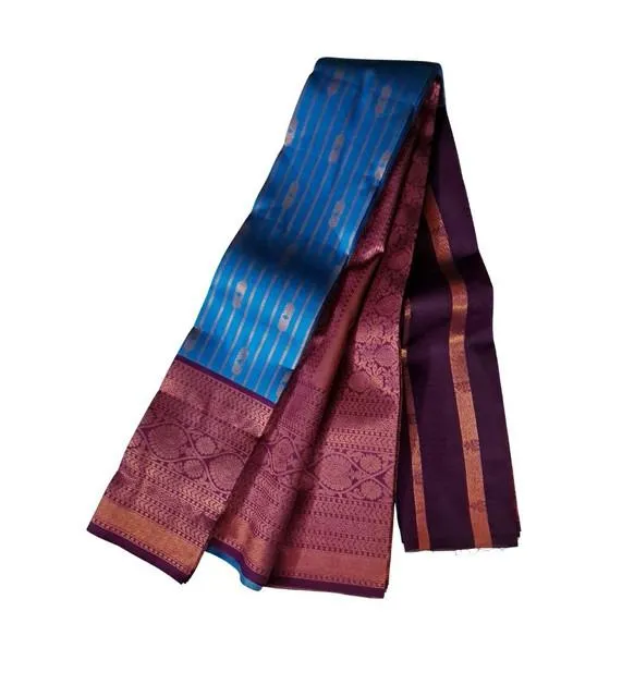 Generic Women's Soft Silk Wooven Saree With Unstitched Blouse 5.5Mtr (Blue)