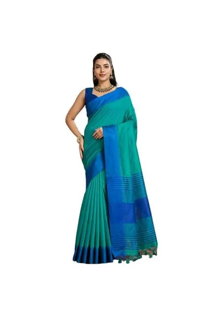 Generic Women's Raw_Silk Woven Saree With Unstitched Blouse 5.5Mtr (Aqua_Blue)